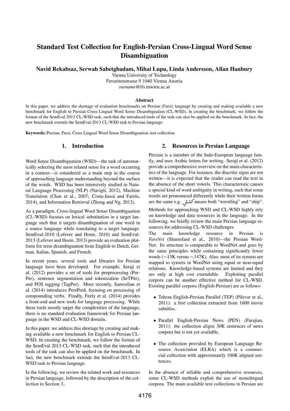 Standard Test Collection for English-Persian Cross-Lingual Word Sense Disambiguation