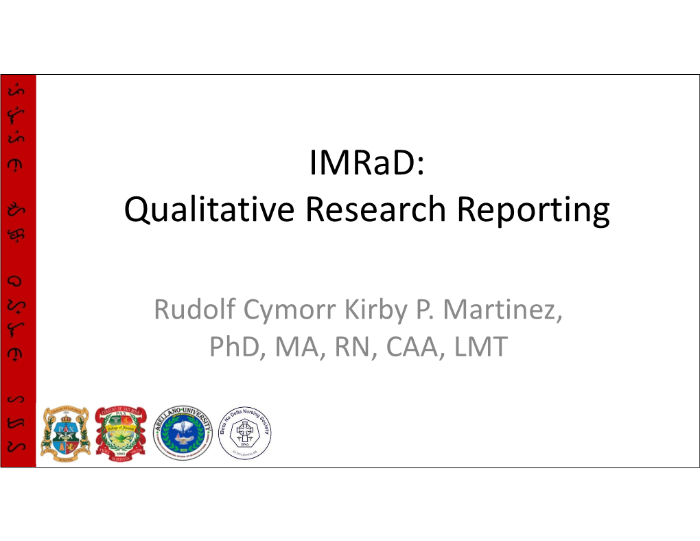 Imrad: Qualitative Research Reporting