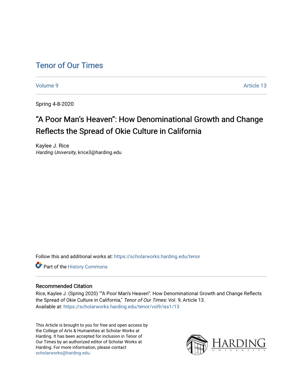 How Denominational Growth and Change Reflects the Spread of Okie Culture in California