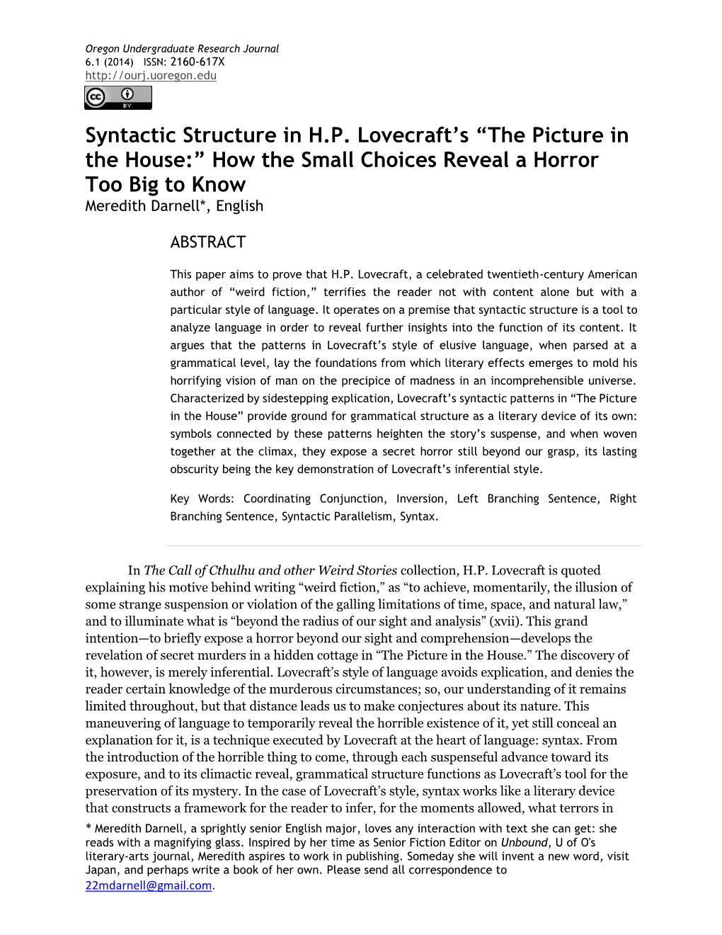 Syntactic Structure in HP Lovecraft's