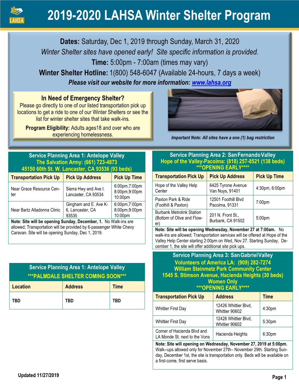 2019-2020 LAHSA Winter Shelter Program