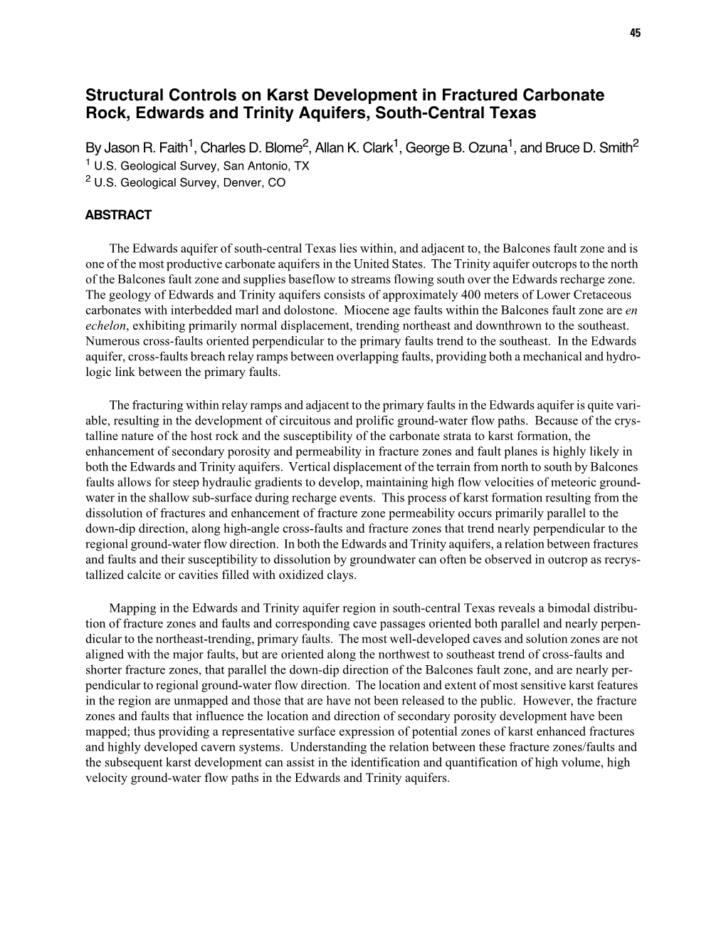 Structural Controls on Karst Development in Fractured Carbonate Rock, Edwards and Trinity Aquifers, South-Central Texas