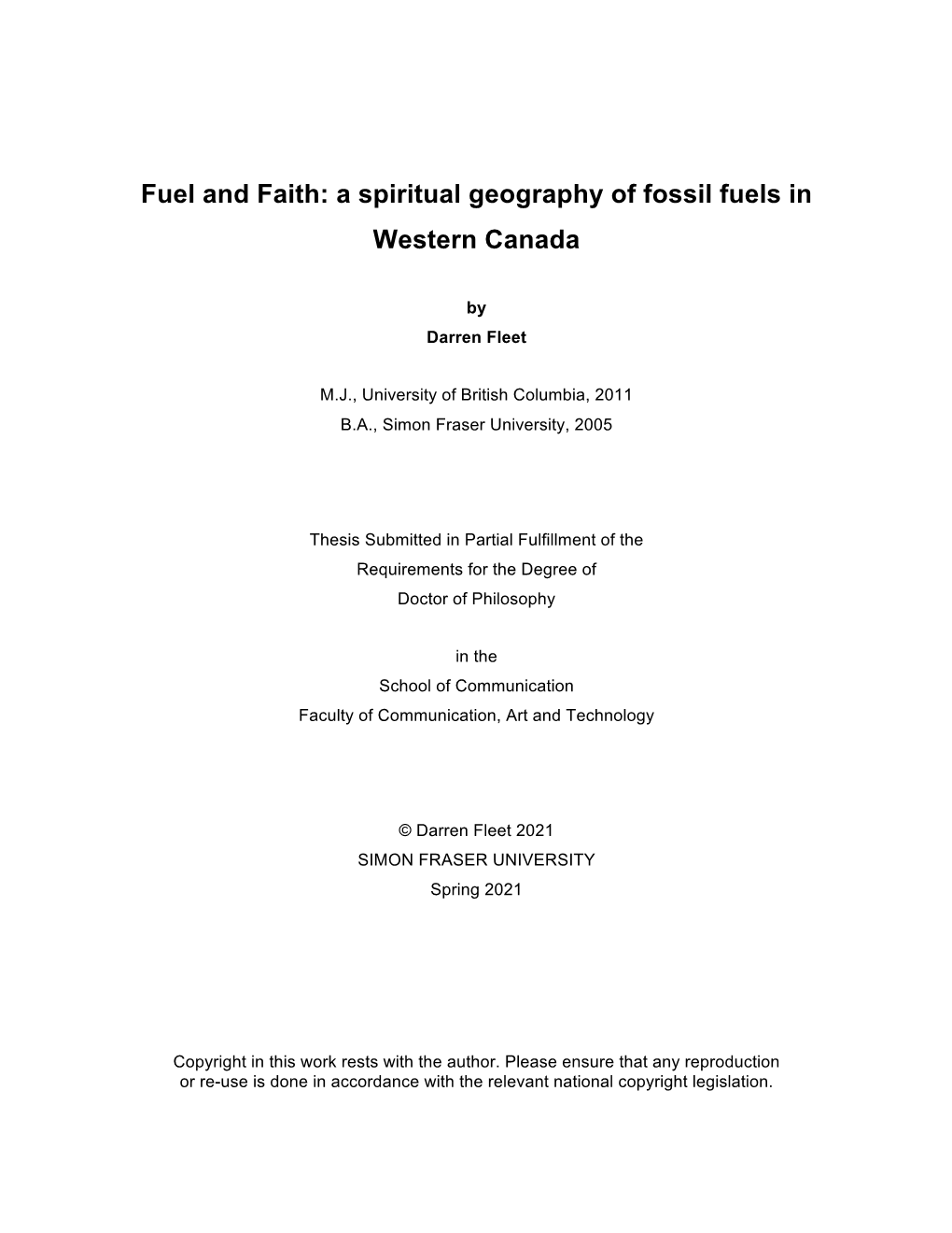 Fuel and Faith: a Spiritual Geography of Fossil Fuels in Western Canada