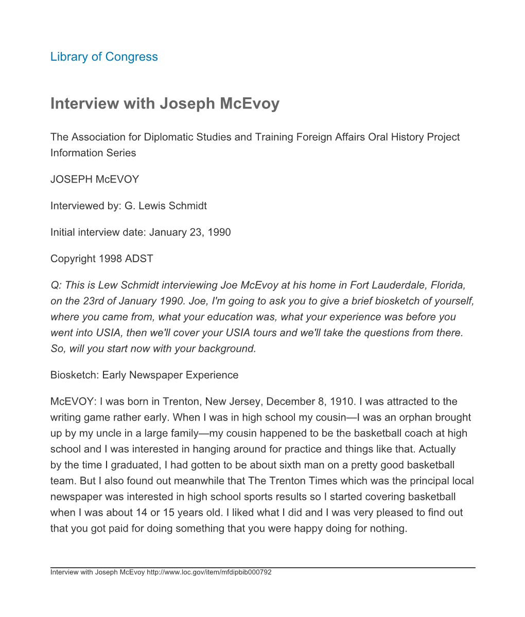 Interview with Joseph Mcevoy