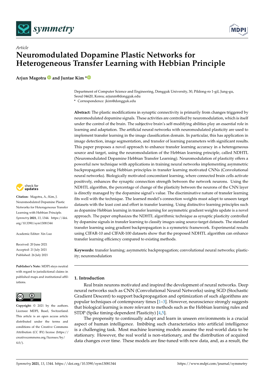 Neuromodulated Dopamine Plastic Networks for Heterogeneous Transfer Learning with Hebbian Principle