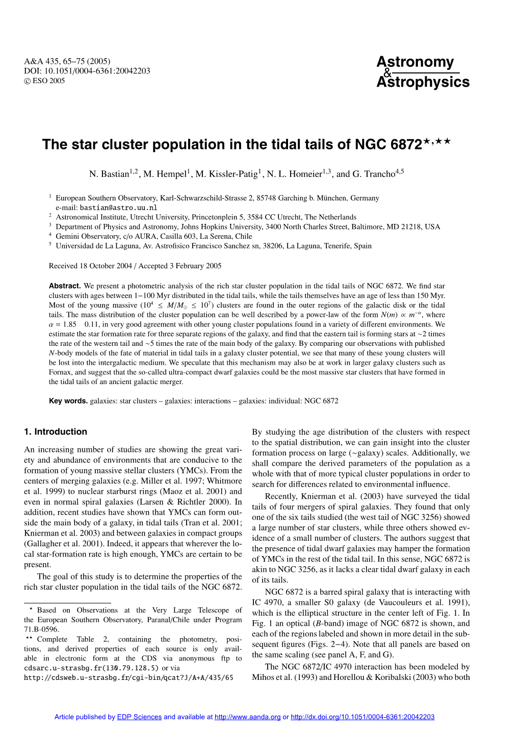 The Star Cluster Population in the Tidal Tails of NGC 6872�,