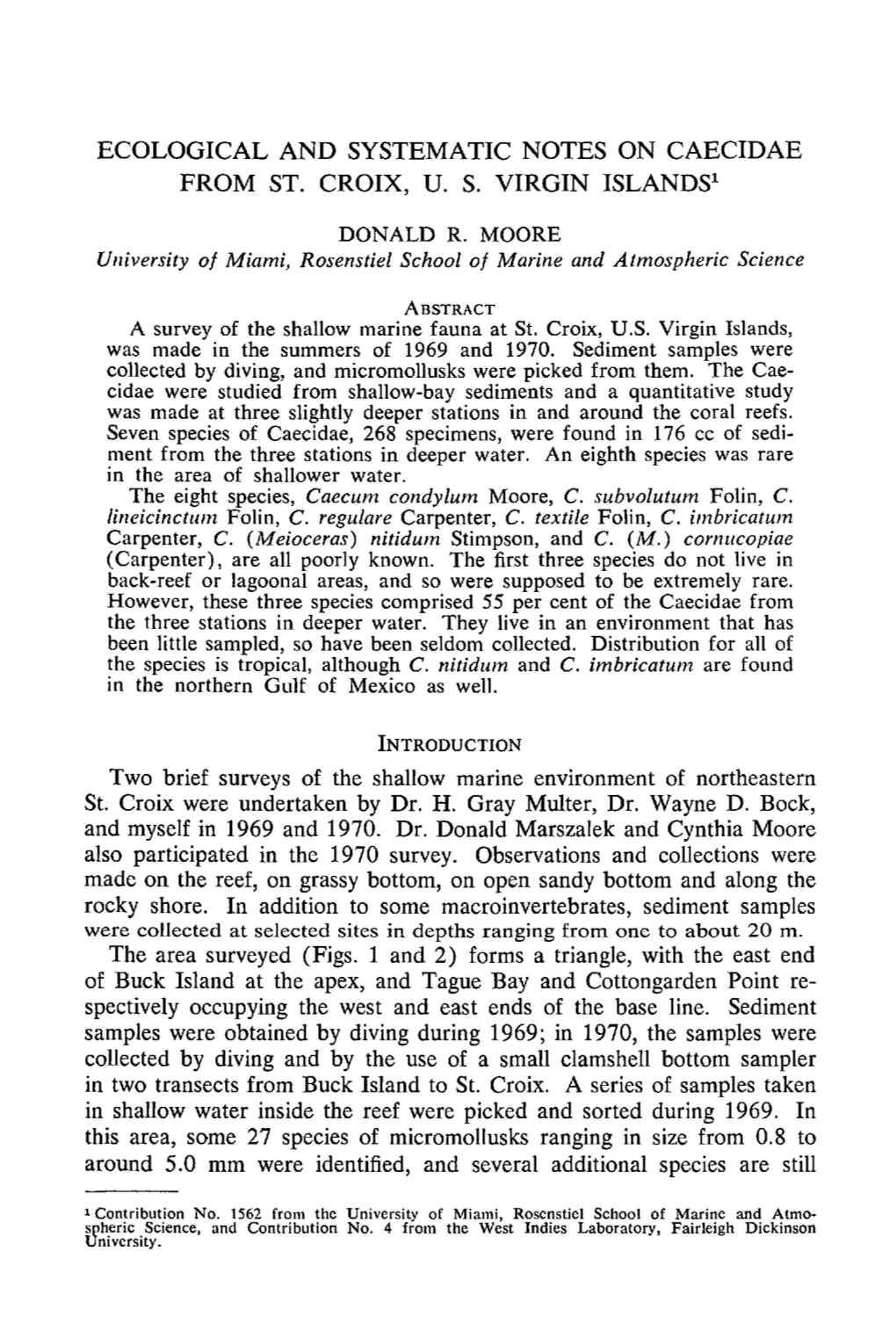 Ecological and Systematic Notes on Caecidae from St. Croix, U.S. Virgin