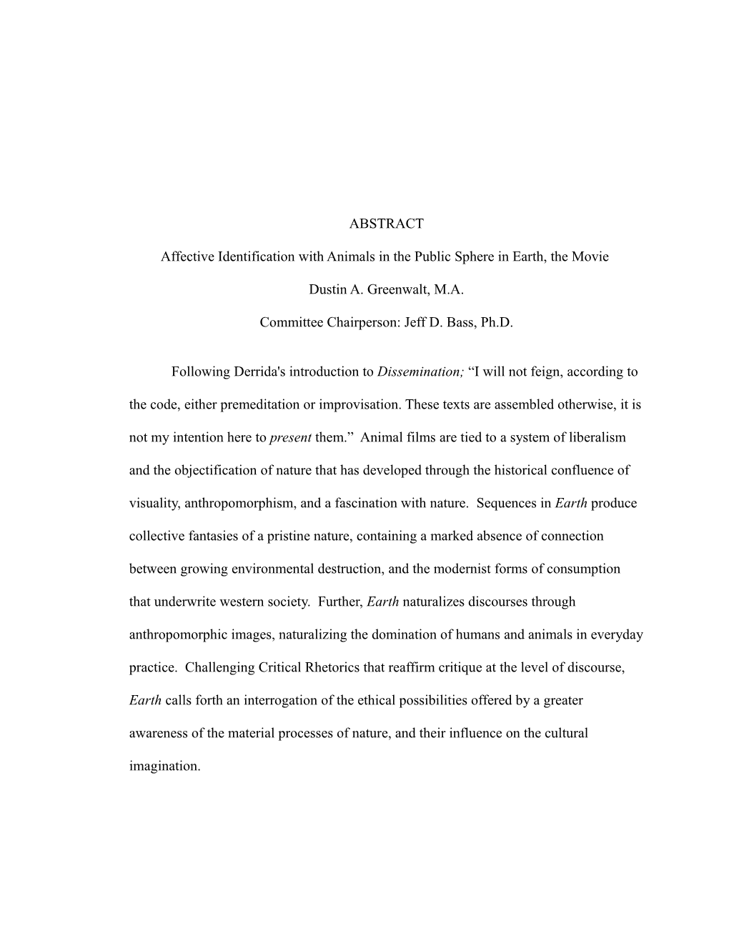 ABSTRACT Affective Identification with Animals in the Public Sphere In