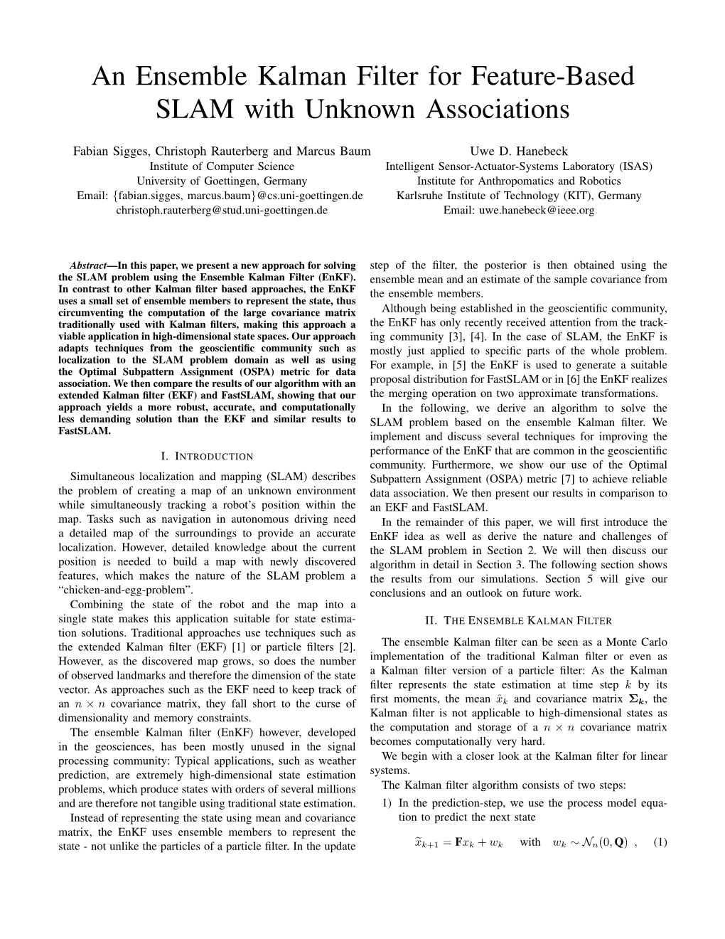 An Ensemble Kalman Filter for Feature-Based SLAM with Unknown Associations