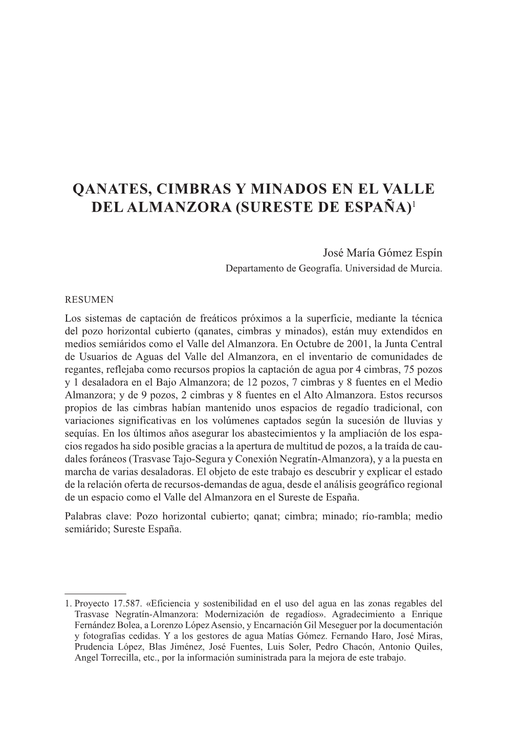 Qanates, Cimbras Y Minados En El Valle Del Almanzora (Sureste De España)1