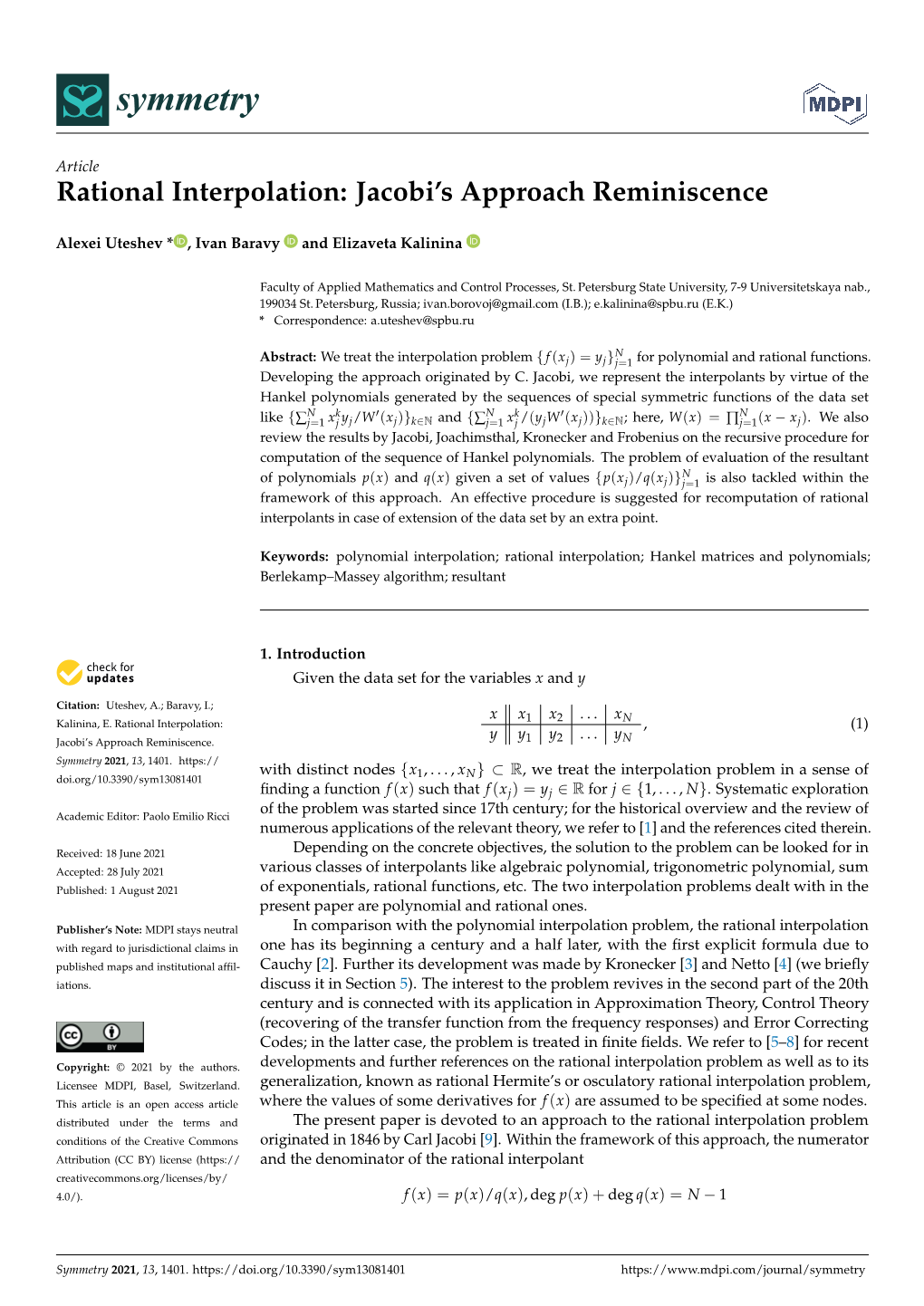 Rational Interpolation: Jacobi’S Approach Reminiscence