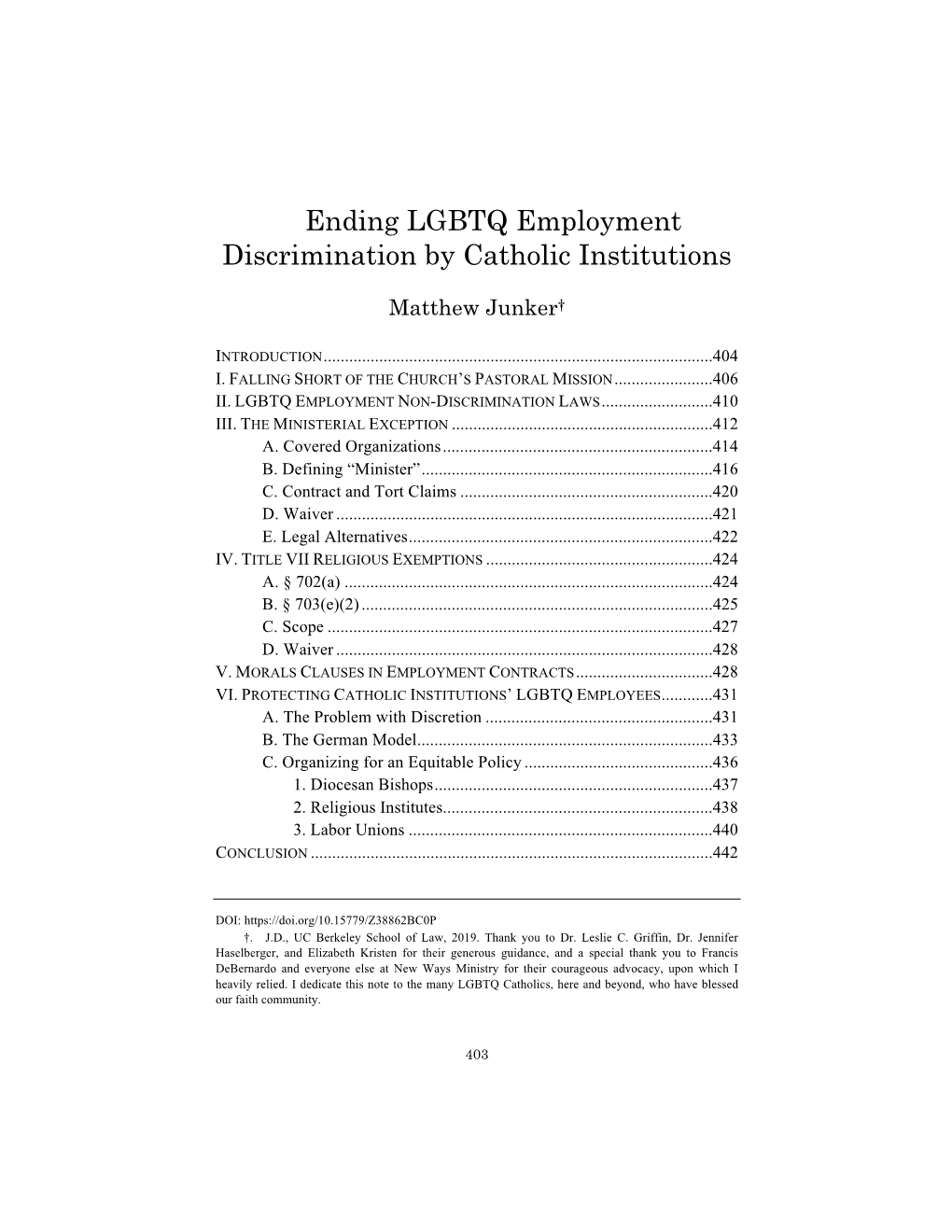 Ending LGBTQ Employment Discrimination by Catholic Institutions