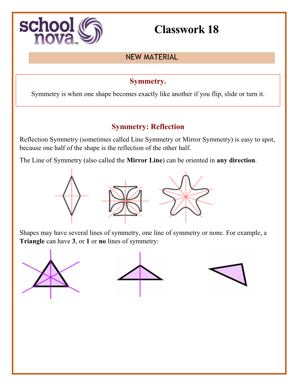 Lesson 18 Reflection Symmetry 2017-18