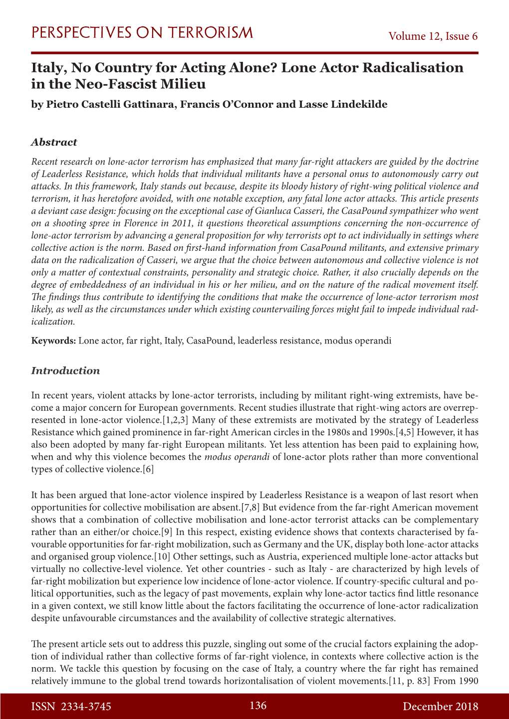 Lone Actor Radicalisation in the Neo-Fascist Milieu by Pietro Castelli Gattinara, Francis O’Connor and Lasse Lindekilde