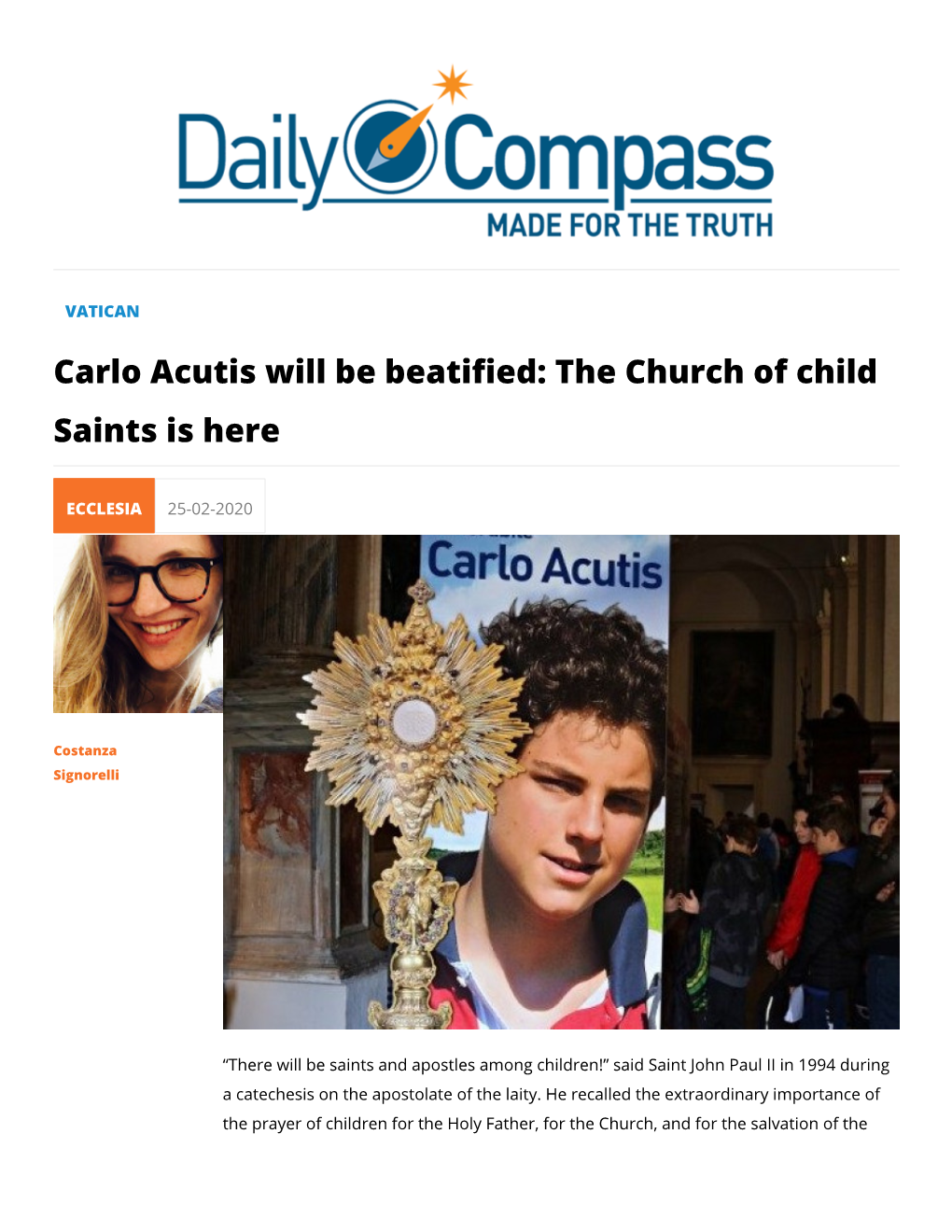 Carlo Acutis Will Be Beatified: the Church of Child Saints Is Here