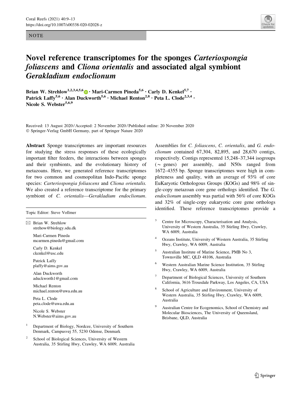Novel Reference Transcriptomes for the Sponges Carteriospongia Foliascens and Cliona Orientalis and Associated Algal Symbiont Gerakladium Endoclionum