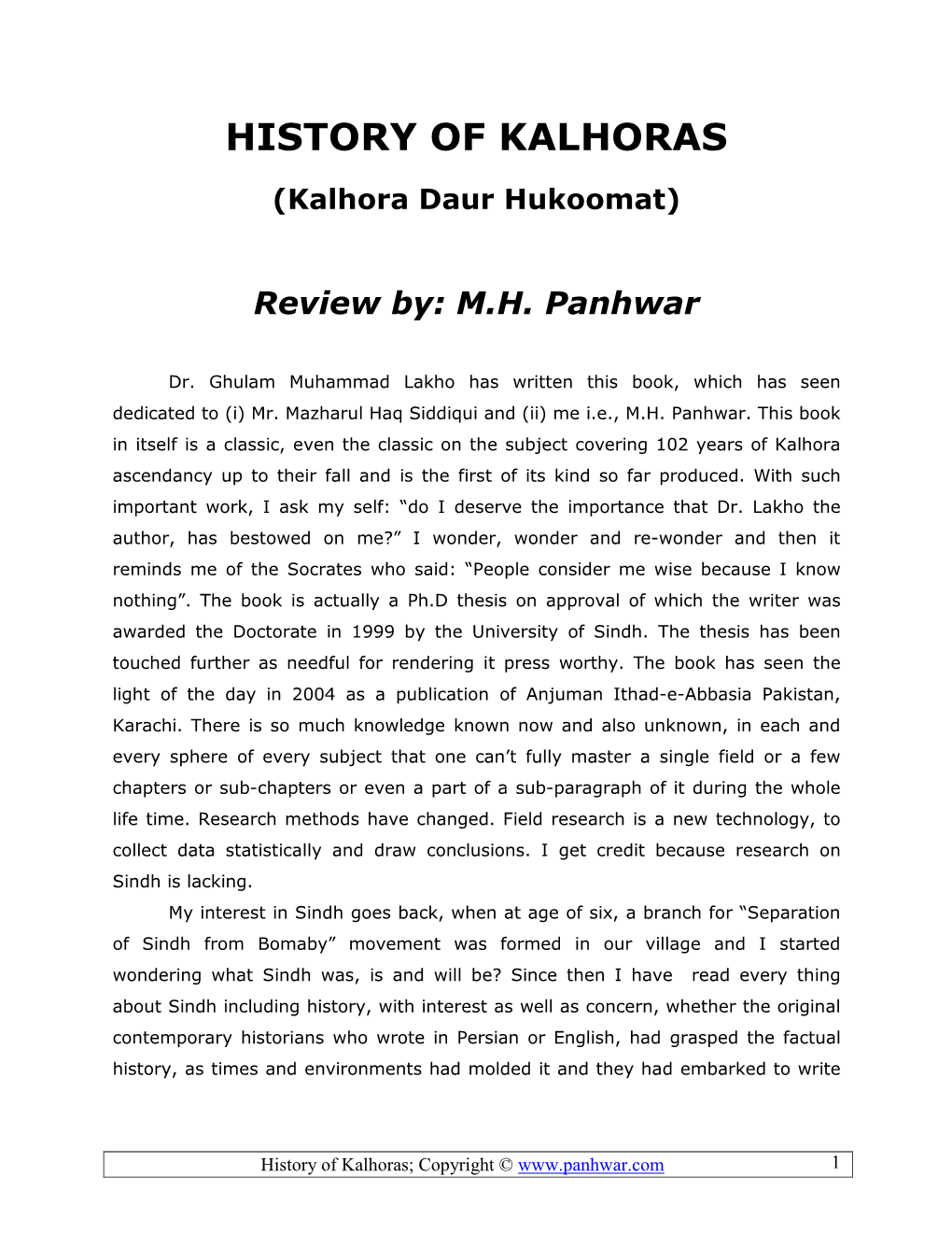 History of Kalhoras