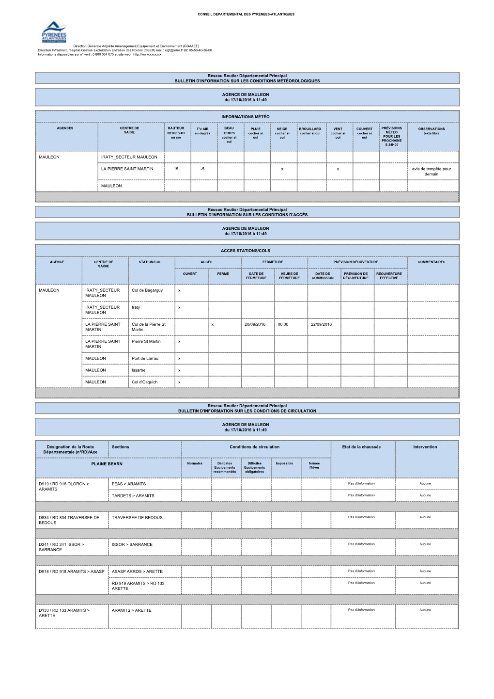 Bulletin Des Conditions De Circulation