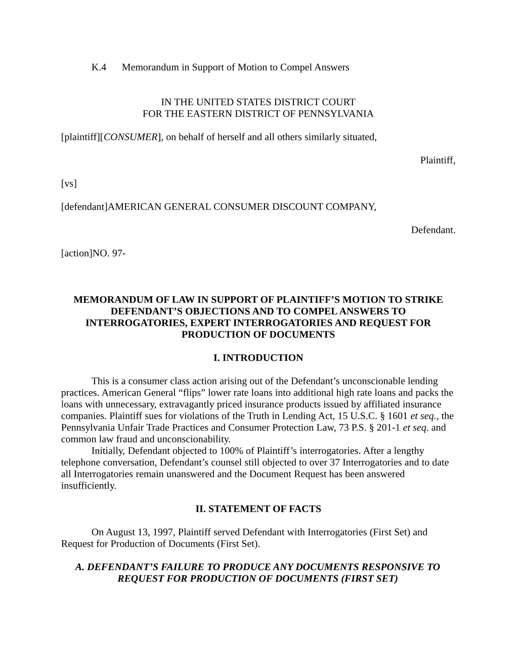 K.4 Memorandum in Support of Motion to Compel Answers in the UNITED STATES DISTRICT COURT for the EASTERN DISTRICT of PENNSYLVAN