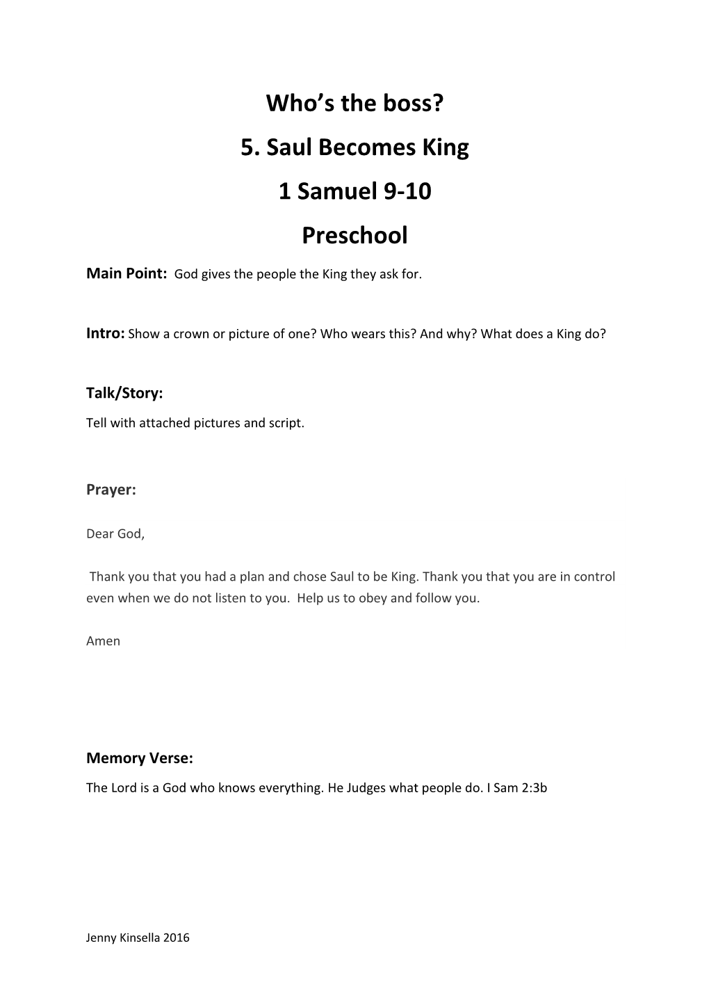 5. Saul Becomes King 1 Samuel 9-10 Preschool