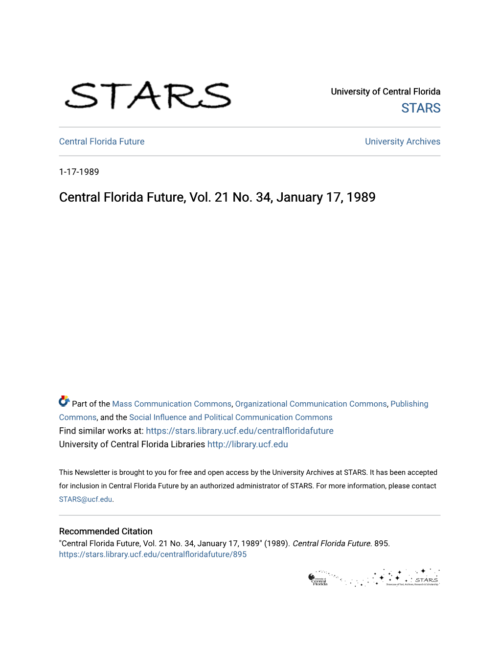 Central Florida Future, Vol. 21 No. 34, January 17, 1989