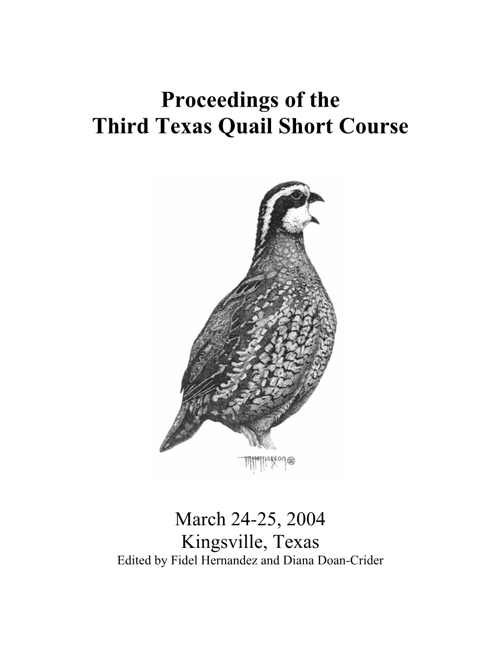 Proceedings of the Third Texas Quail Short Course