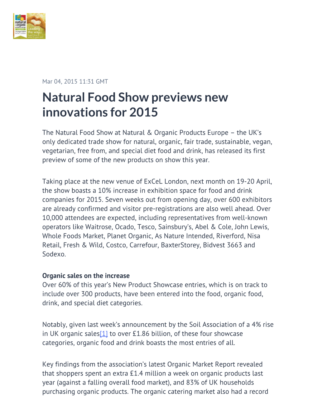Natural Food Show Previews New Innovations for 2015