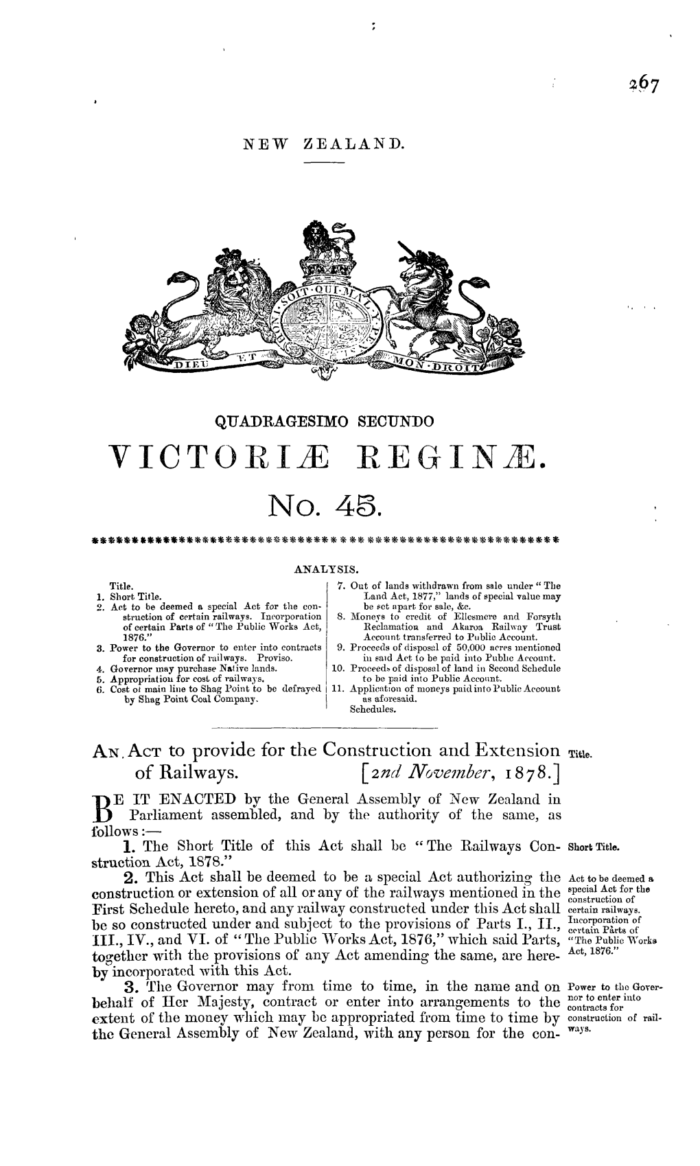 42 Victoriae 1878 No 45 Railways Construction