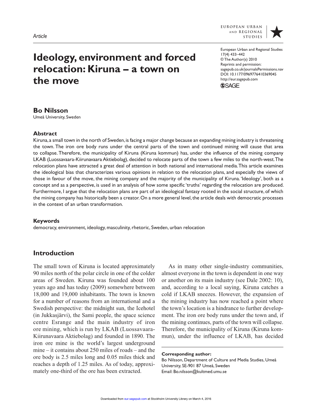 Ideology, Environment and Forced Relocation: Kiruna