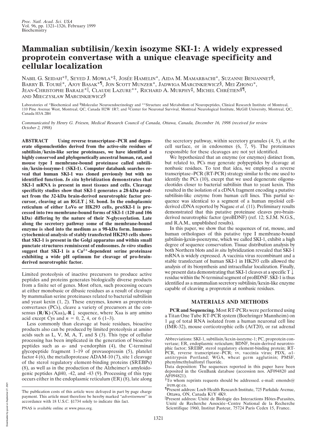 Mammalian Subtilisin/Kexin Isozyme SKI-1