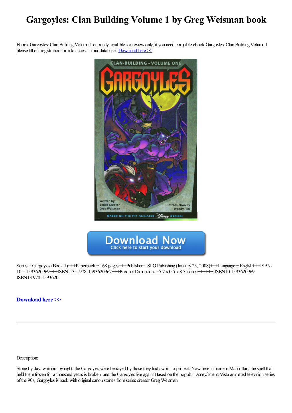 Gargoyles: Clan Building Volume 1 by Greg Weisman Book