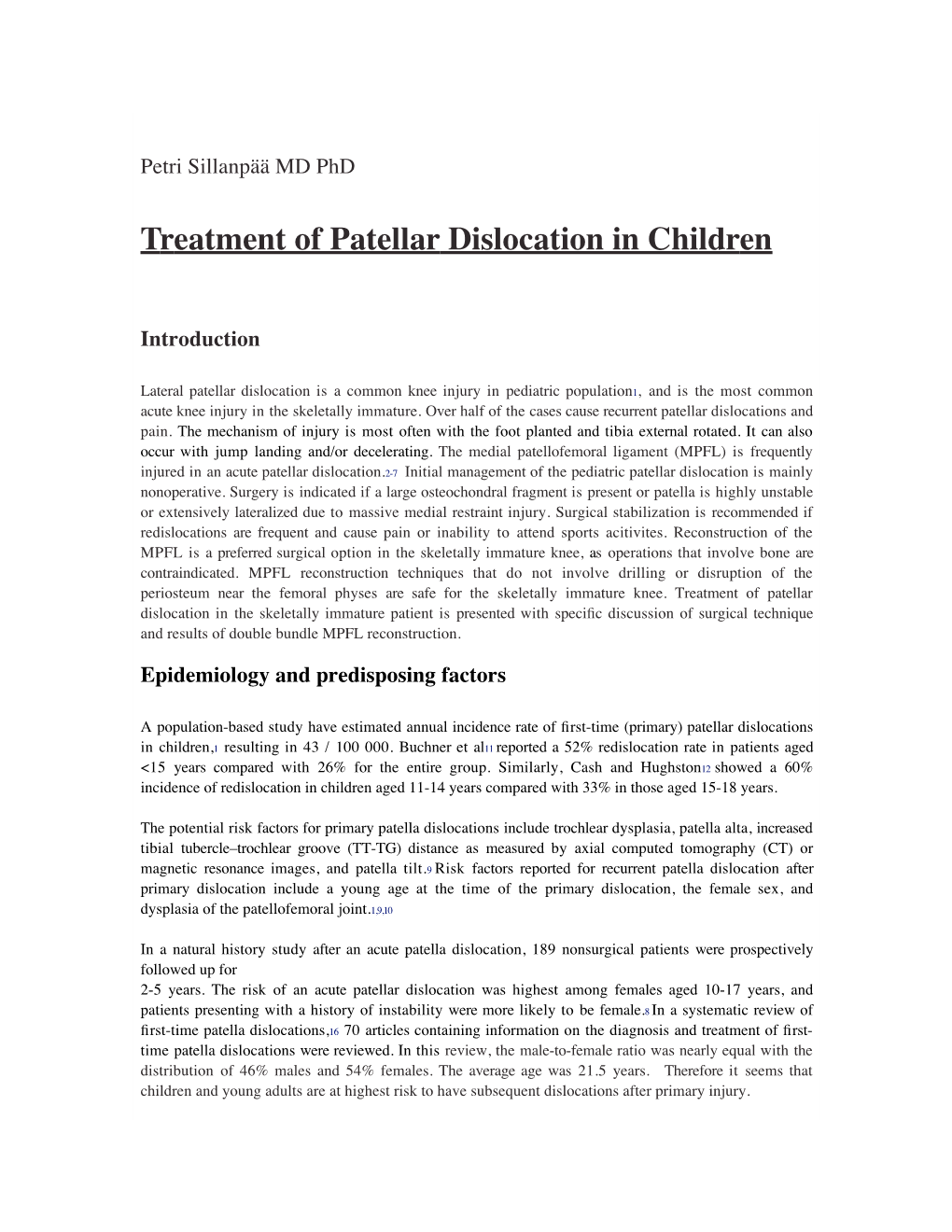 Treatment of Patellar Dislocation in Children