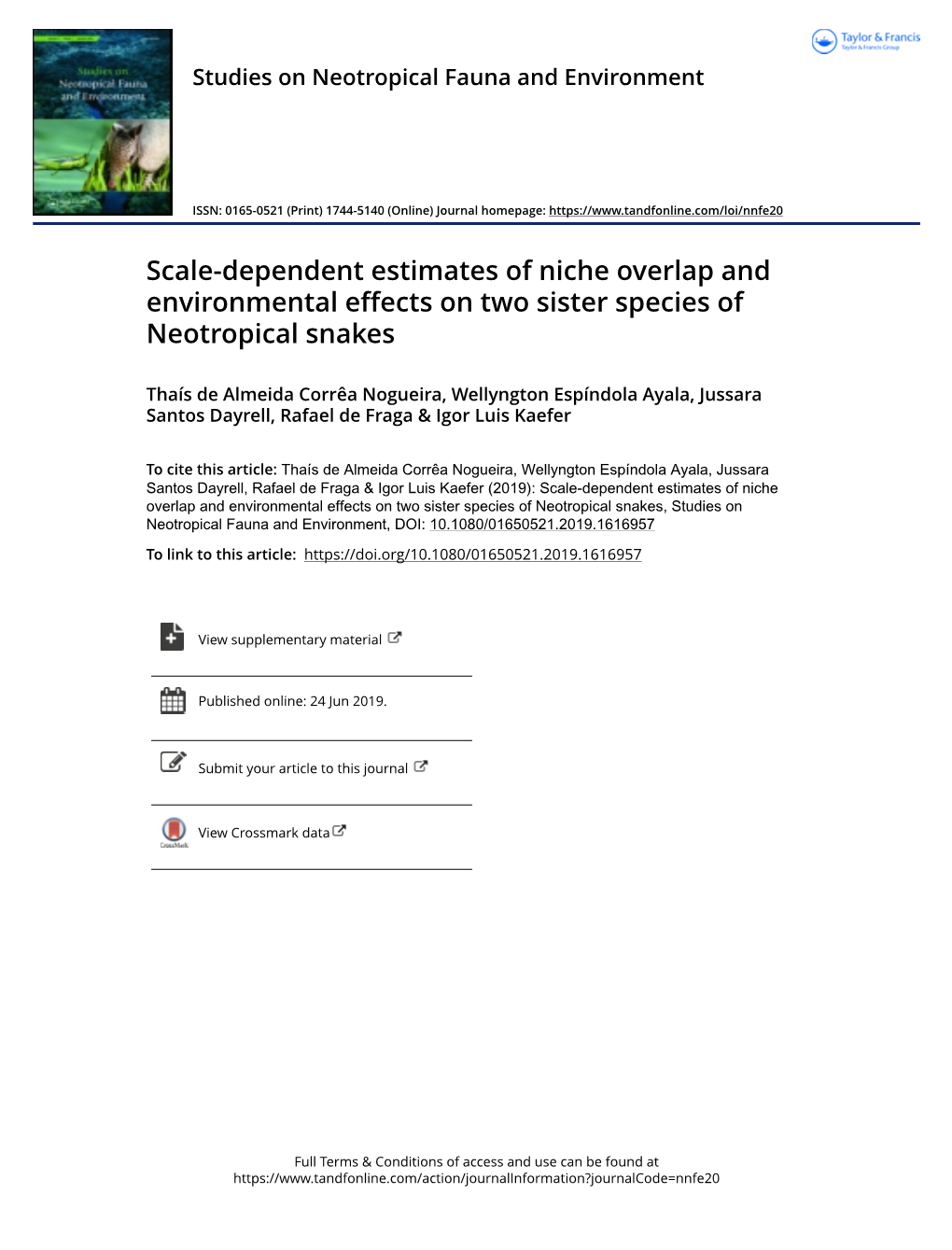 Scale-Dependent Estimates of Niche Overlap and Environmental Effects on Two Sister Species of Neotropical Snakes