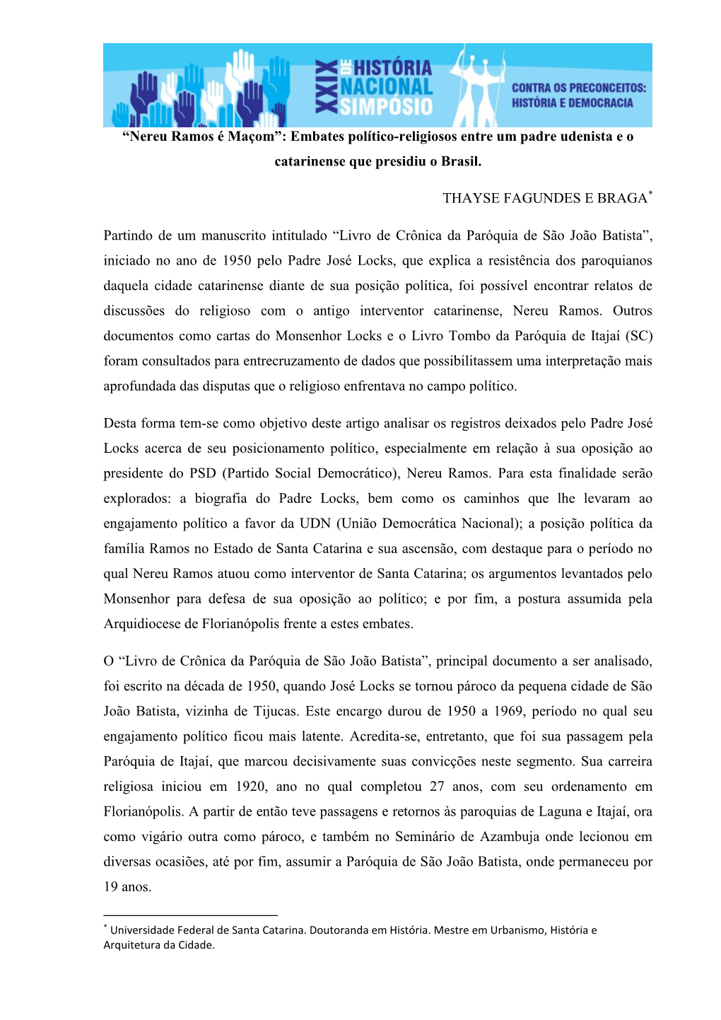 “Nereu Ramos É Maçom”: Embates Político-Religiosos Entre Um Padre Udenista E O Catarinense Que Presidiu O Brasil