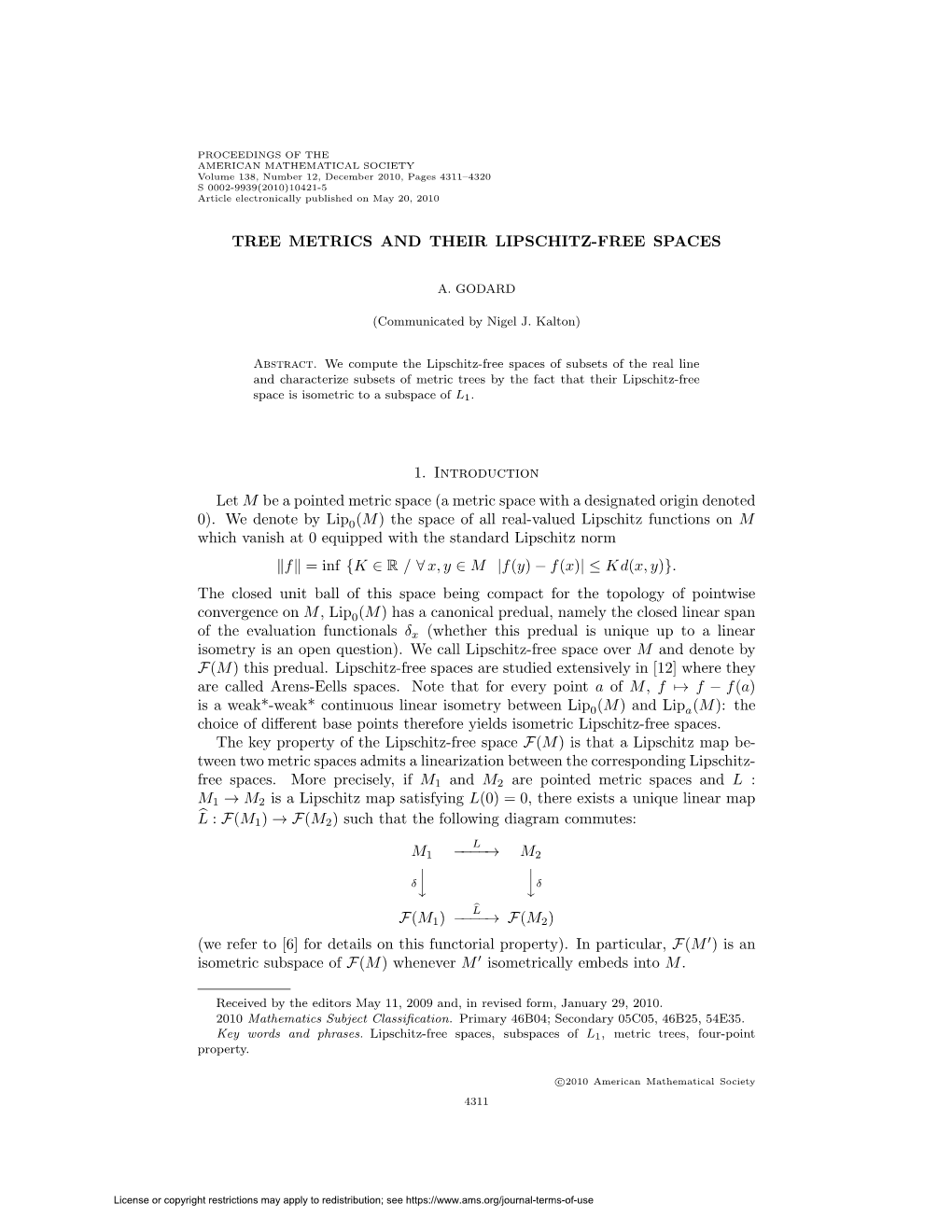 Tree Metrics and Their Lipschitz-Free Spaces 1