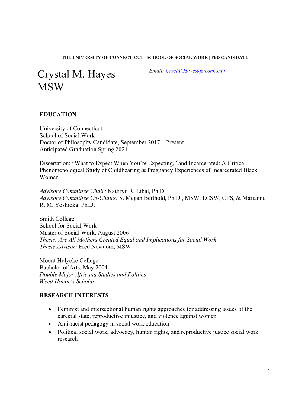 Crystal M. Hayes MSW