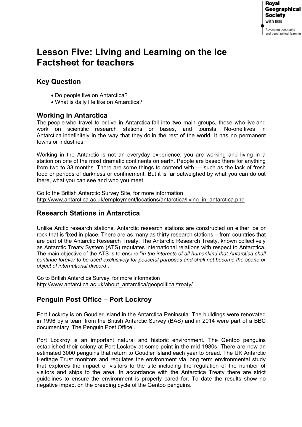 Exploring Shackleton's Antarctica Lesson 5 Factsheet