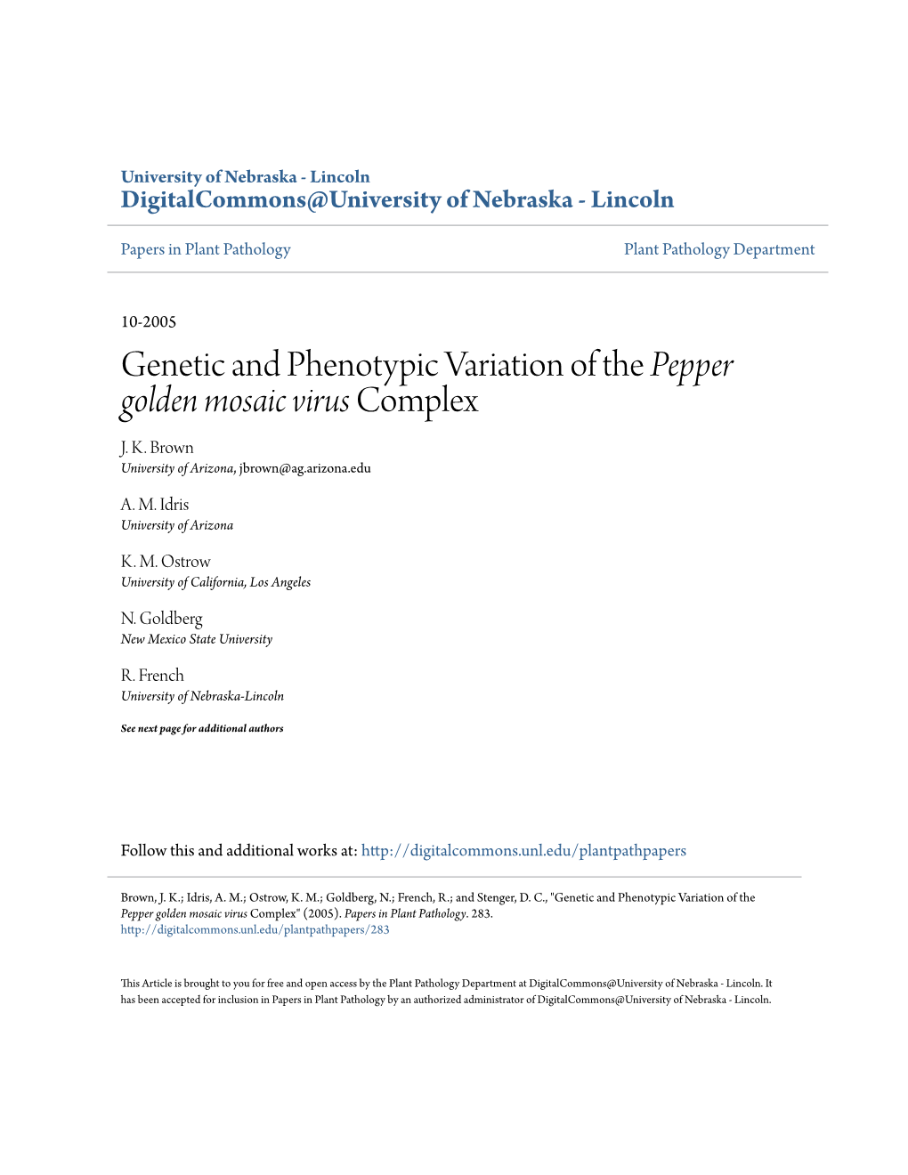 Genetic and Phenotypic Variation of the Pepper Golden Mosaic Virus Complex J