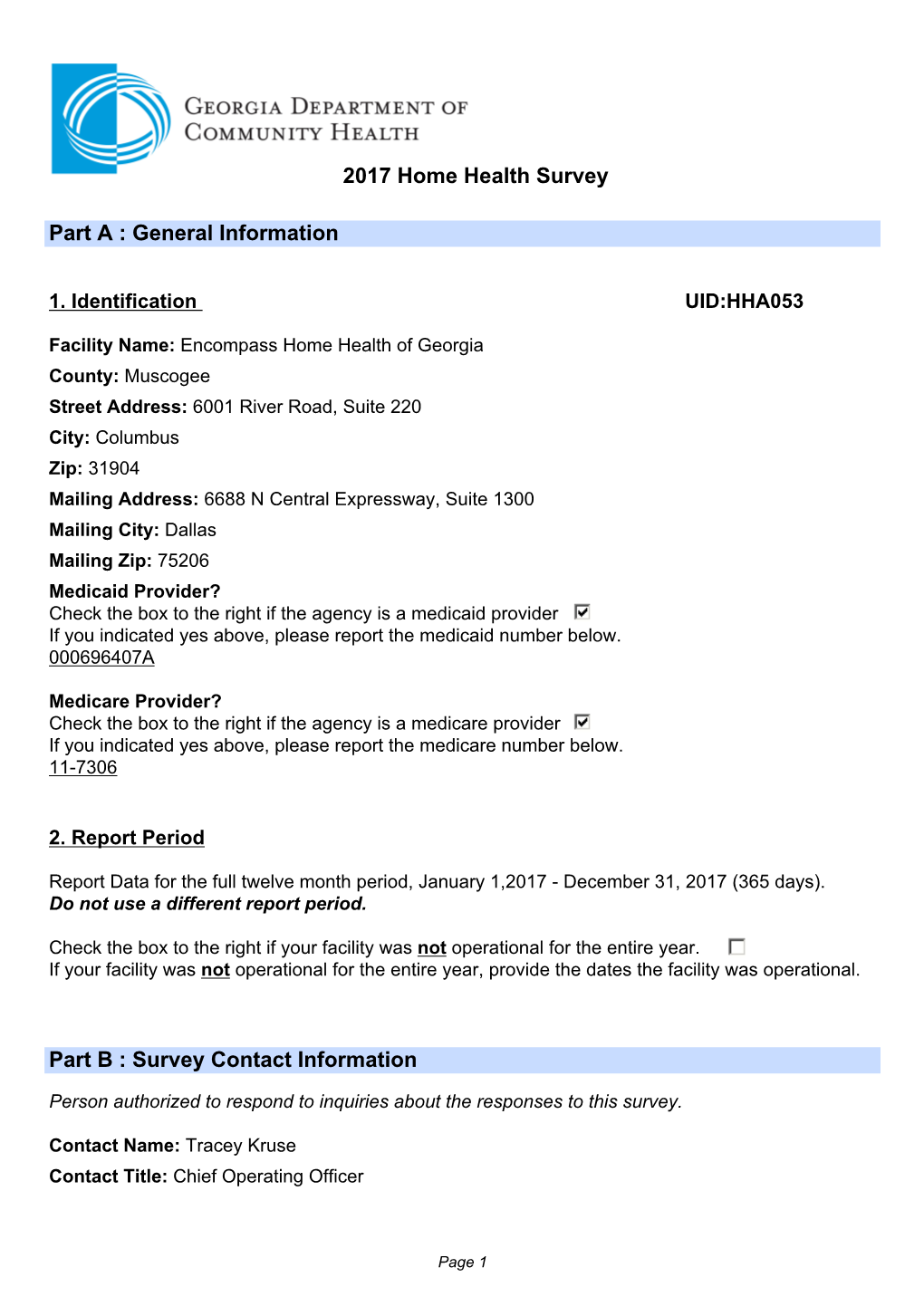 2017 Home Health Survey Part A