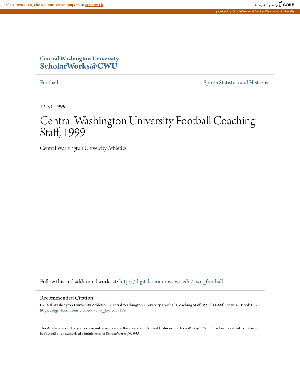 Central Washington University Football Coaching Staff, 1999 Central Washington University Athletics