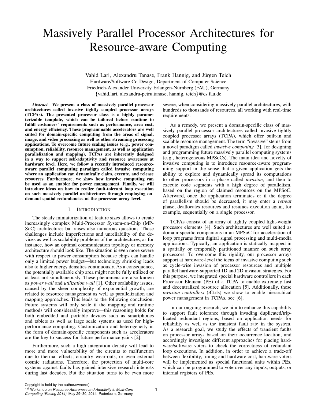 Massively Parallel Processor Architectures for Resource-Aware Computing