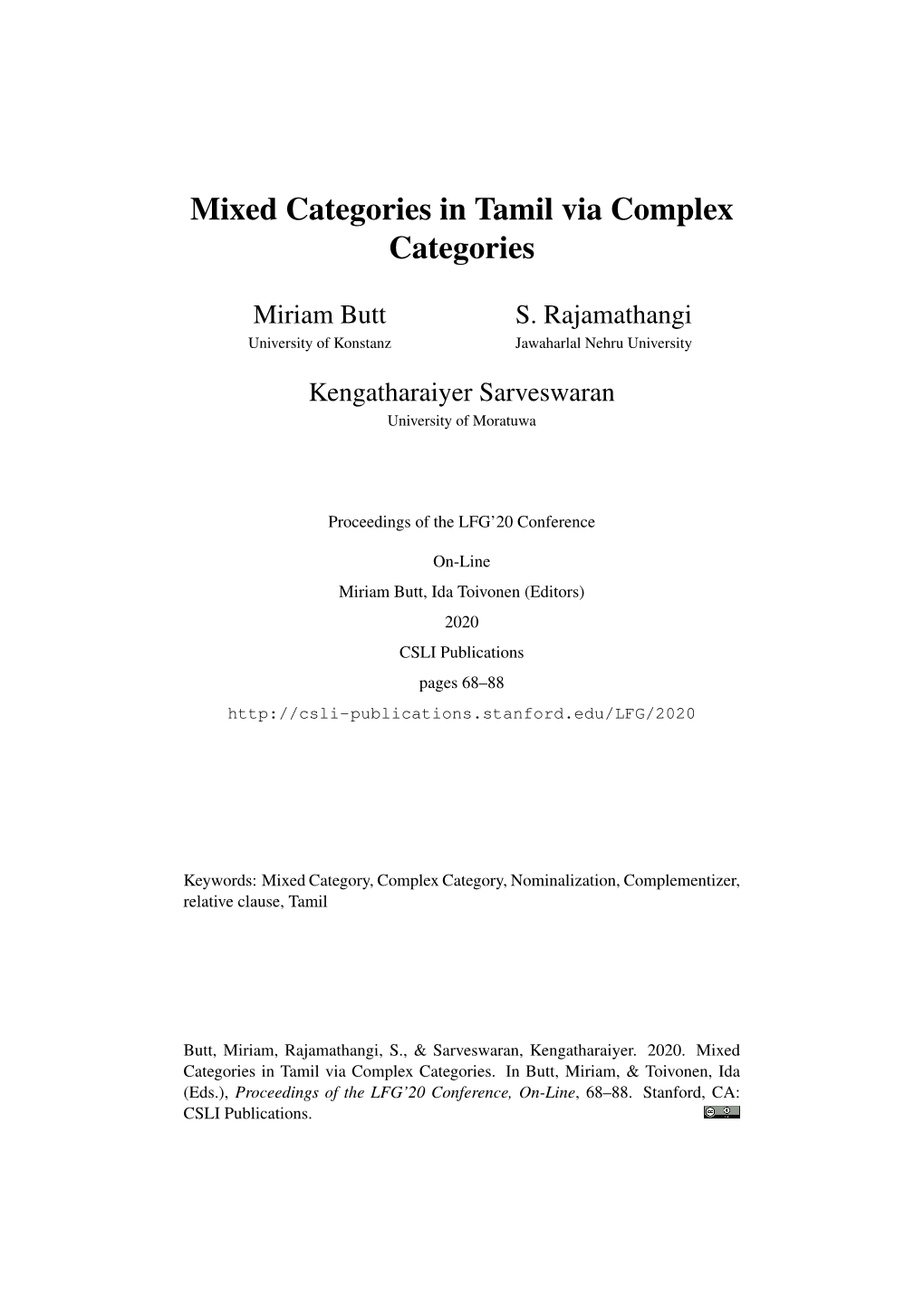 Mixed Categories in Tamil Via Complex Categories