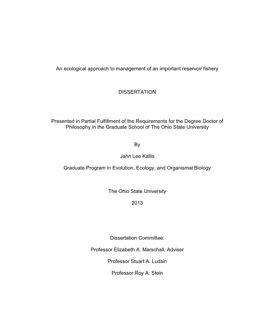 An Ecological Approach to Management of an Important Reservoir Fishery