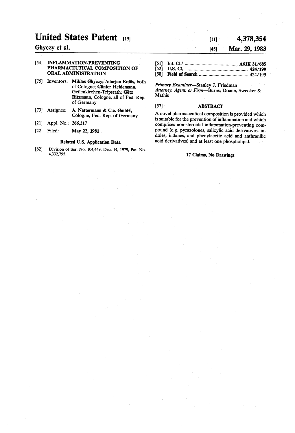 United States Patent (19) (11) 4,378,354 Ghyczy Et Al