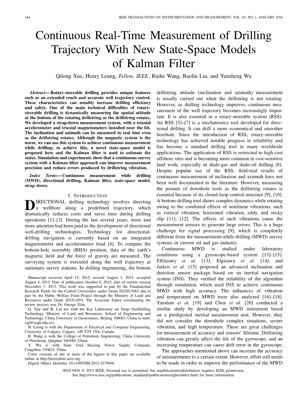 Continuous Real-Time Measurement of Drilling Trajectory with New State