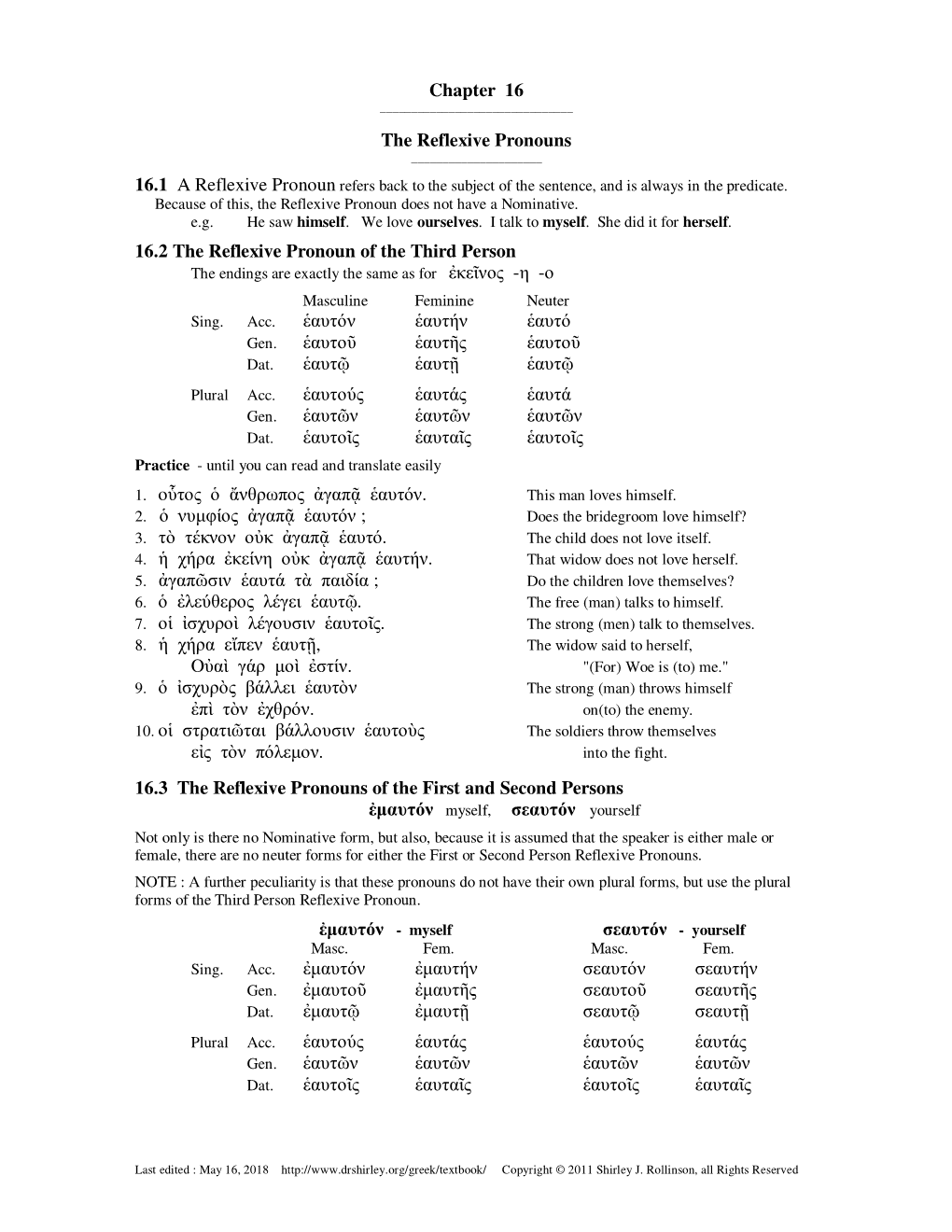 Chapter 16 the Reflexive Pronouns 16.2 the Reflexive Pronoun of The