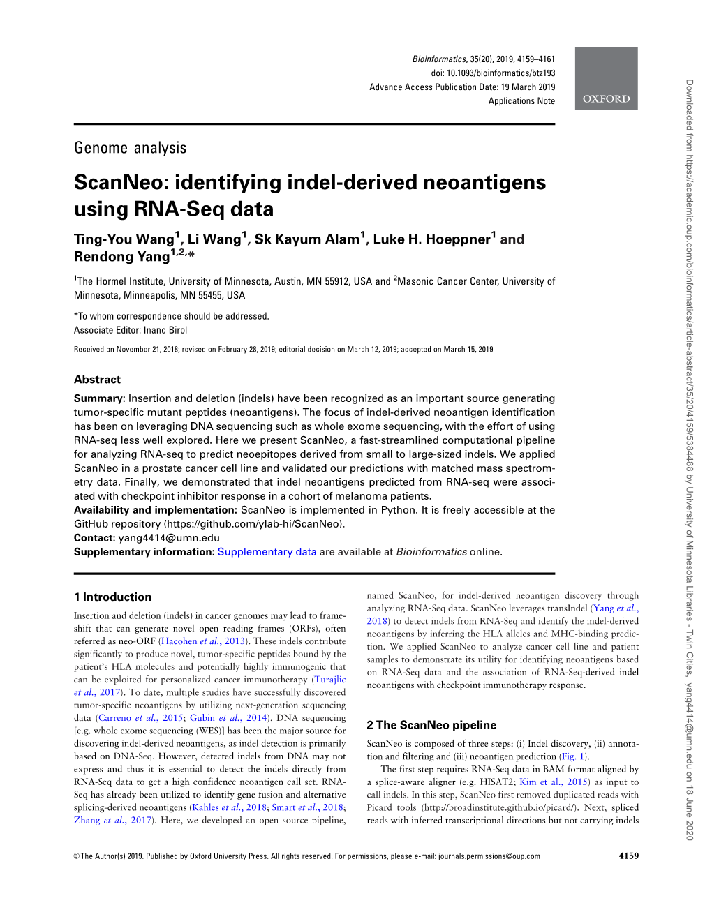 Scanneo: Identifying Indel-Derived Neoantigens Using RNA-Seq Data Ting-You Wang1, Li Wang1, Sk Kayum Alam1, Luke H