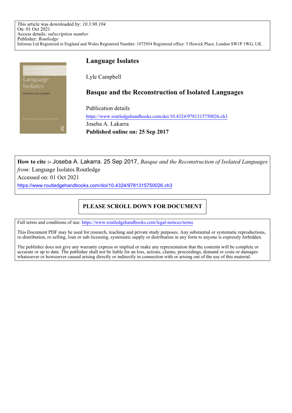 Language Isolates Basque and the Reconstruction of Isolated Languages