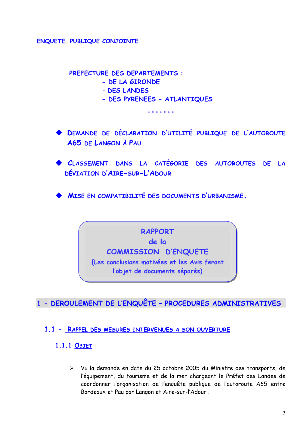 RAPPORT De La COMMISSION D'enquete