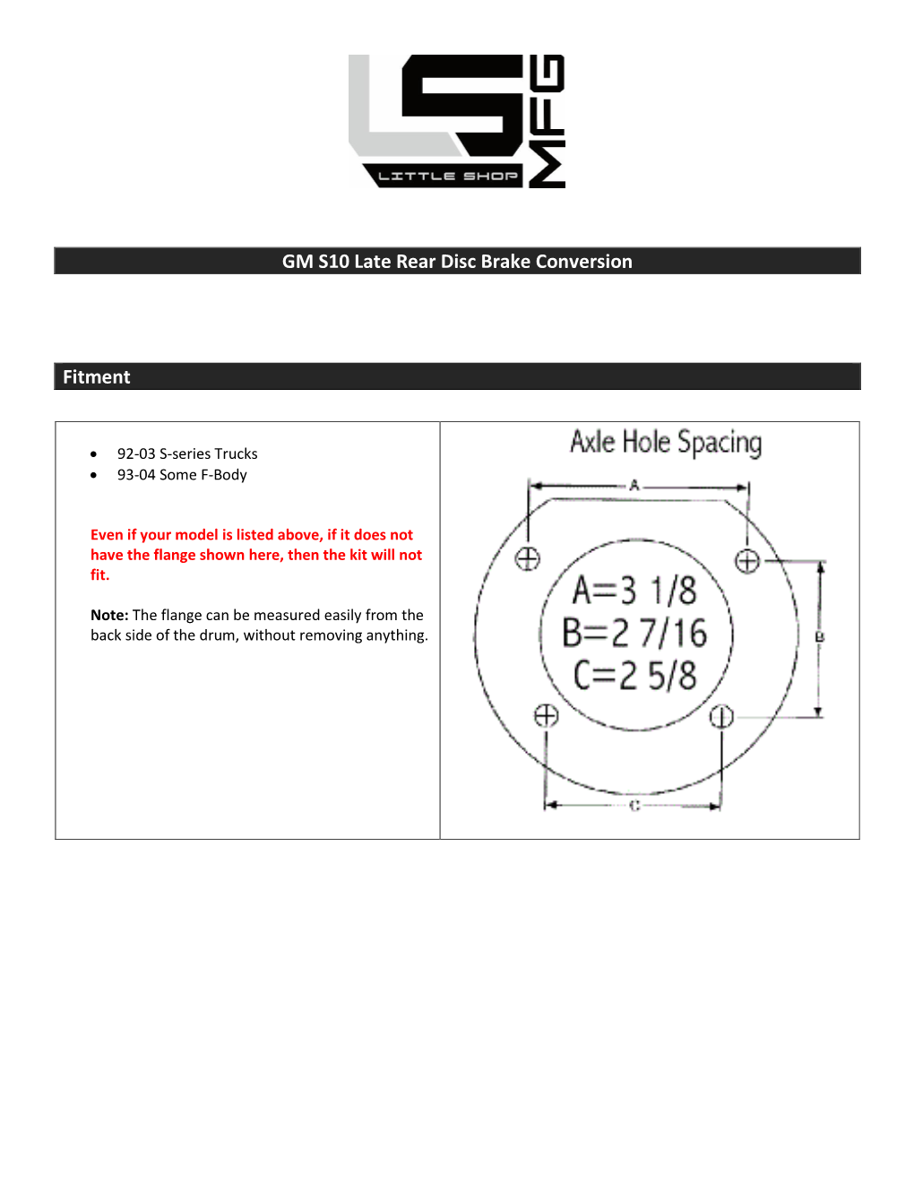 GM S10 Late Rear Disc Brake Conversion Fitment